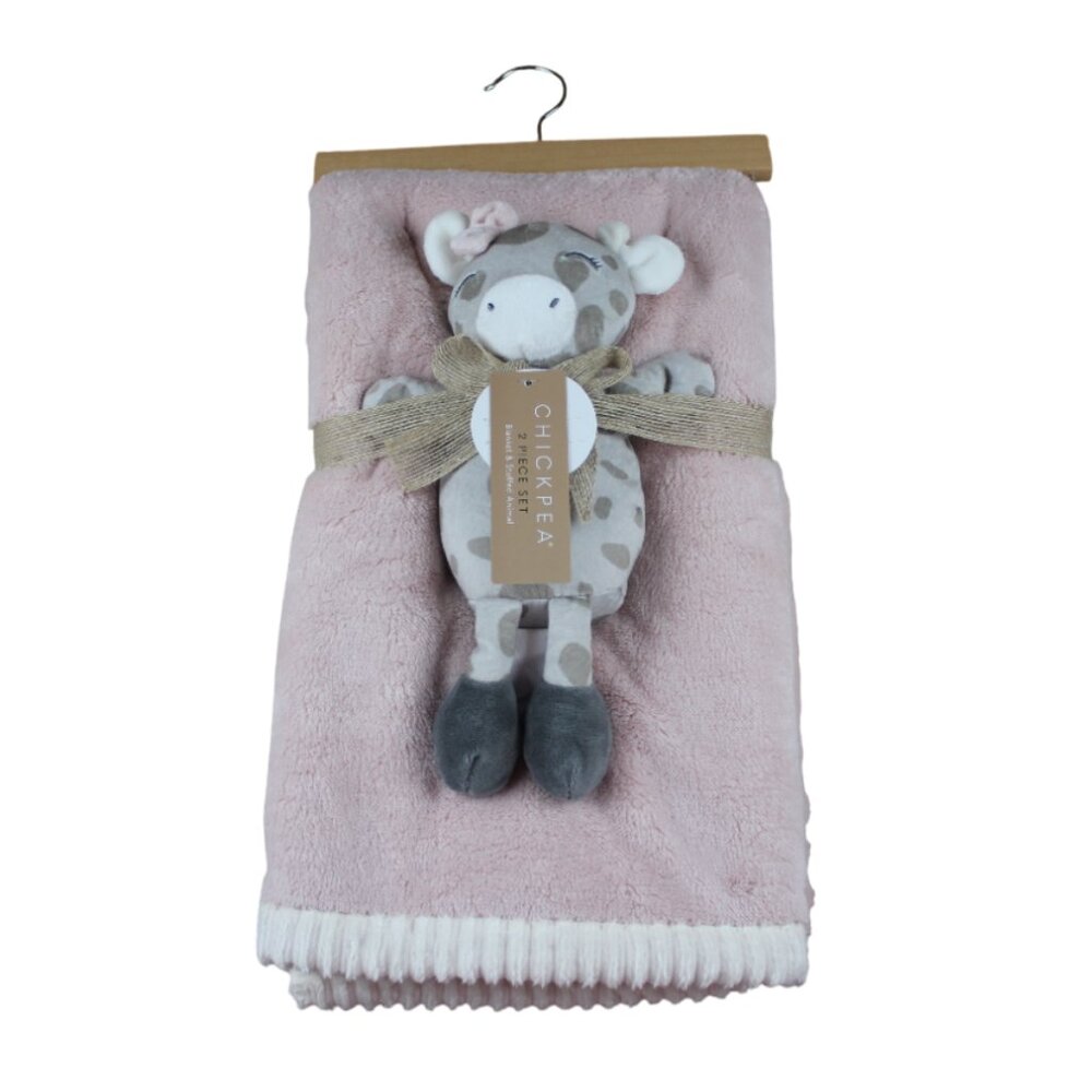 Chick Pea Cow Plush Toy Baby Blanket Set Sherpa Fleece Pink Ivory Brown NWT RARE